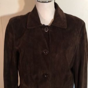 Suede brown jacket w/ removable fur collar.
